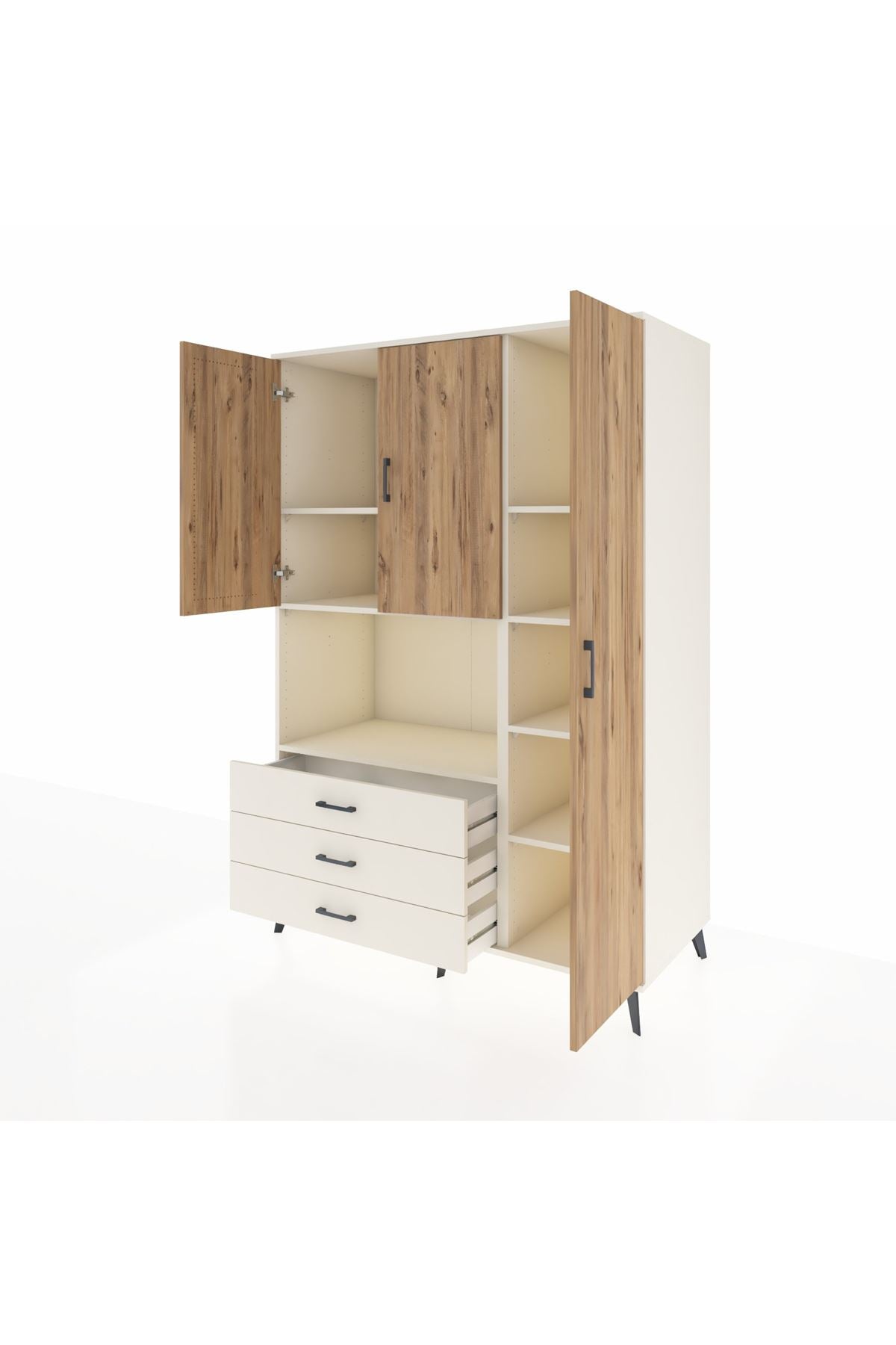 Kronos Dolap 7 Raflı 3 Çekmeceli 3 Kapaklı 132x59x195 Aytaşı-Çam/Aytaşı