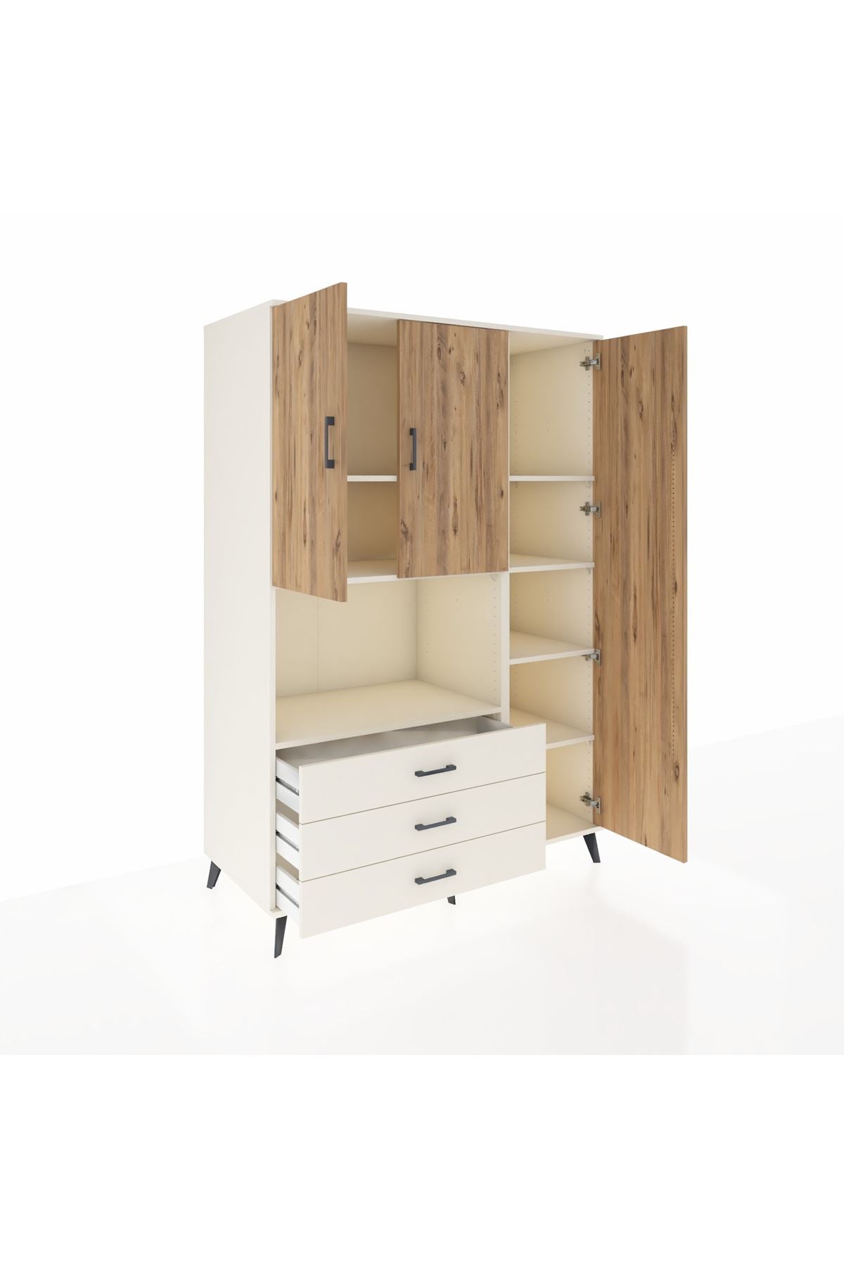 Kronos Dolap 7 Raflı 3 Çekmeceli 3 Kapaklı 132x59x195 Aytaşı-Çam/Aytaşı