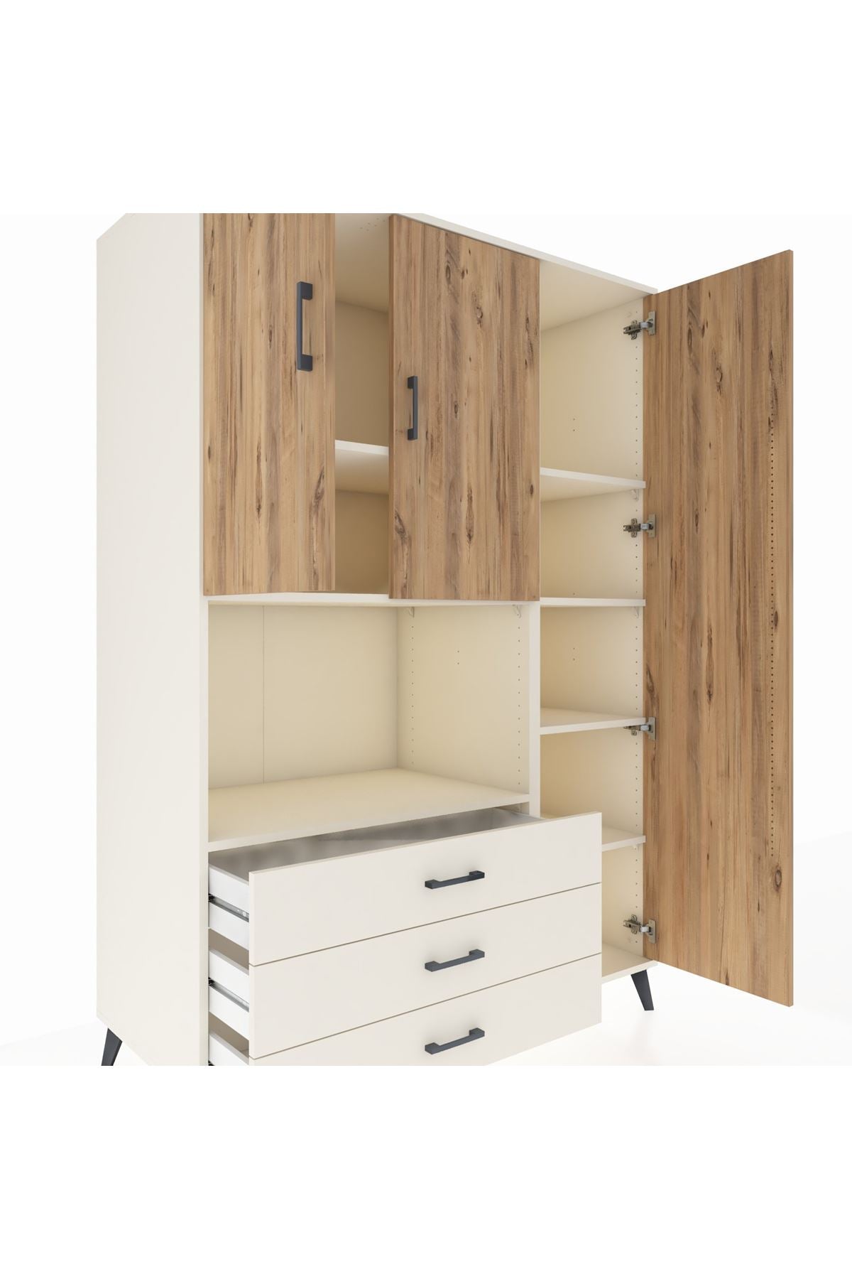 Kronos Dolap 7 Raflı 3 Çekmeceli 3 Kapaklı 132x59x195 Aytaşı-Çam/Aytaşı