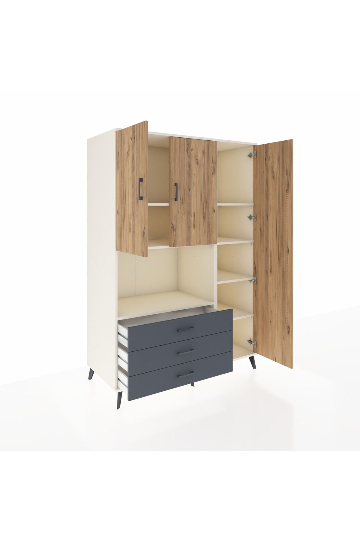 Kronos Dolap 7 Raflı 3 Çekmeceli 3 Kapaklı 132x59x195 Aytaşı-Çam/Antrasit