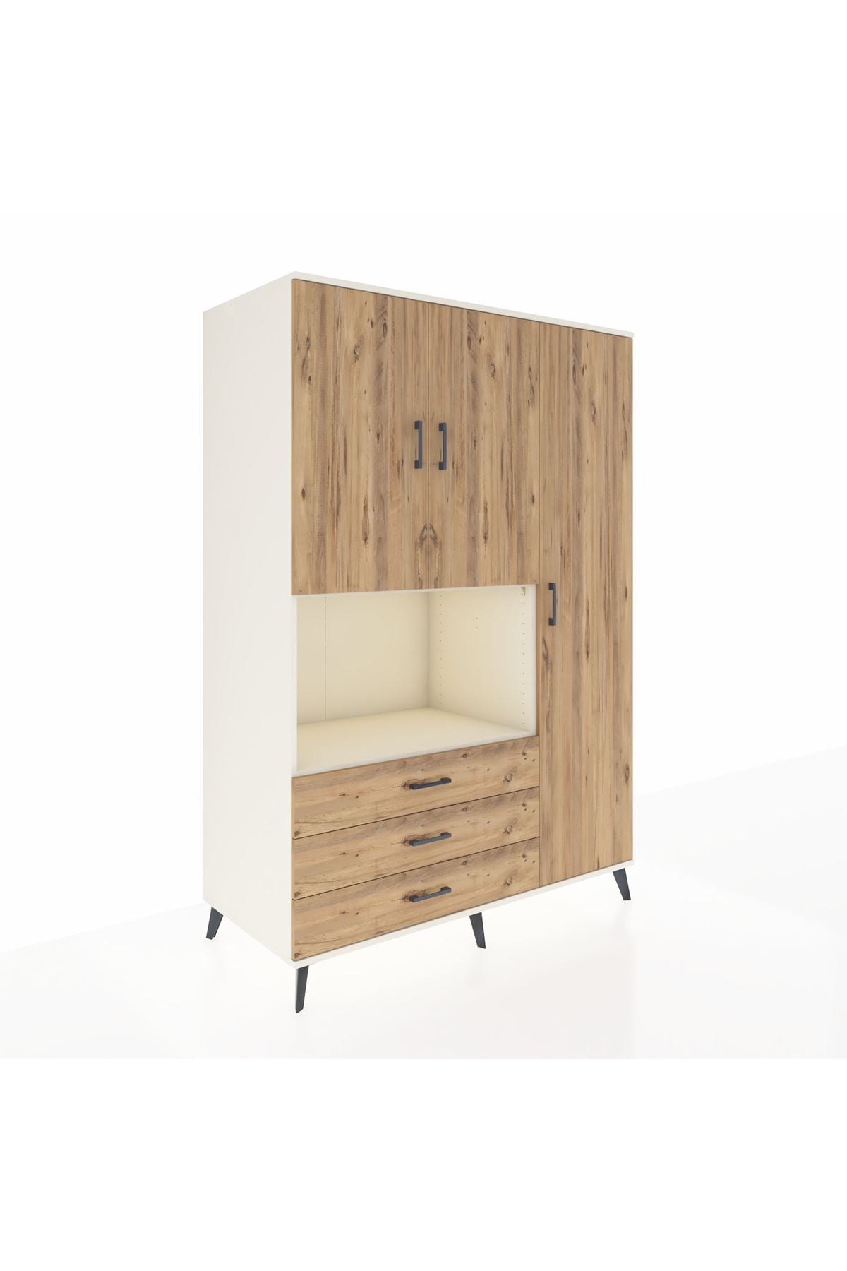 Kronos Dolap 7 Raflı 3 Çekmeceli 3 Kapaklı 132x59x195 Aytaşı-Çam/Çam