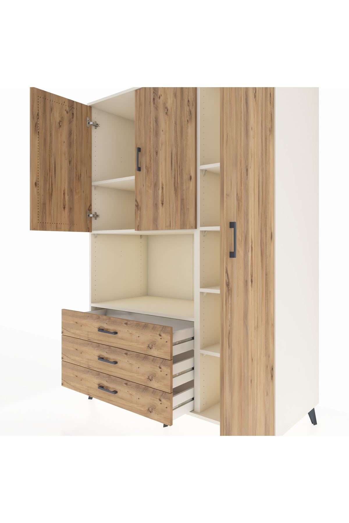 Kronos Dolap 7 Raflı 3 Çekmeceli 3 Kapaklı 132x59x195 Aytaşı-Çam/Çam