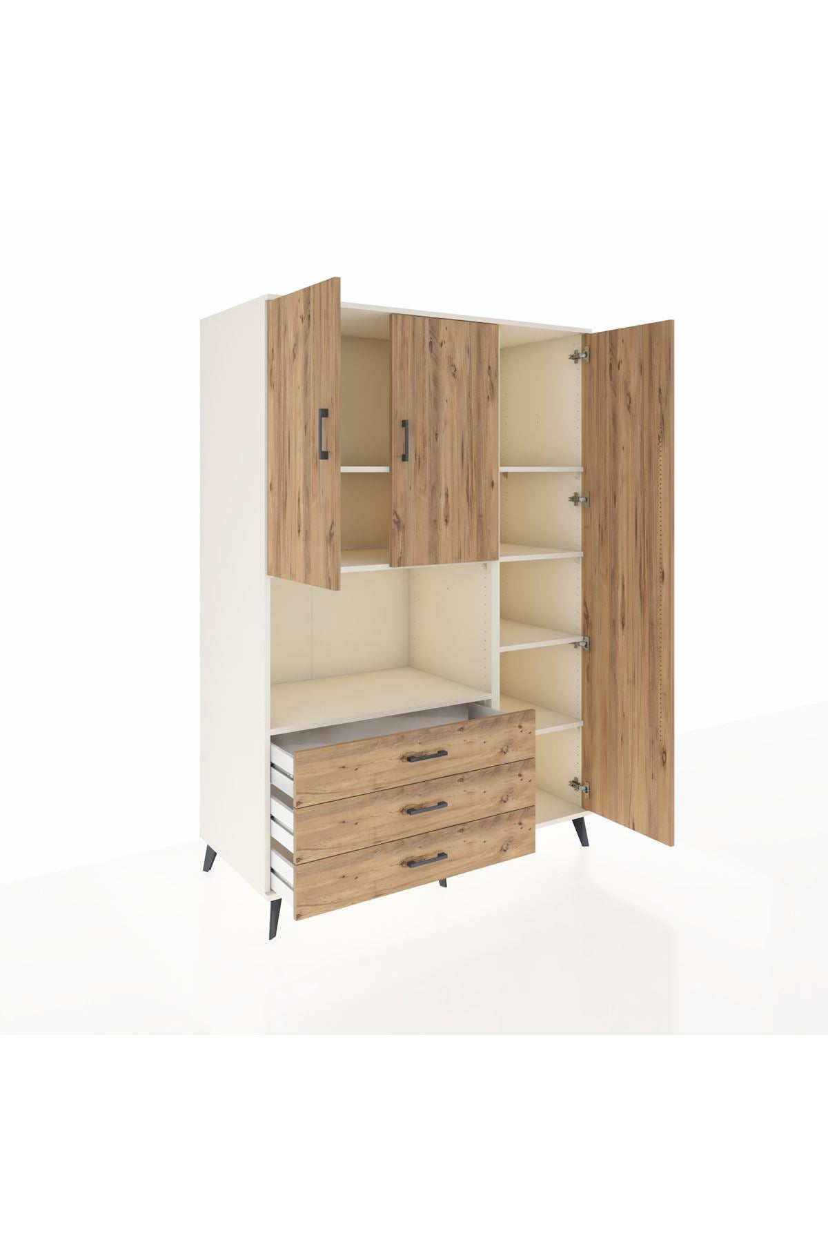 Kronos Dolap 7 Raflı 3 Çekmeceli 3 Kapaklı 132x59x195 Aytaşı-Çam/Çam