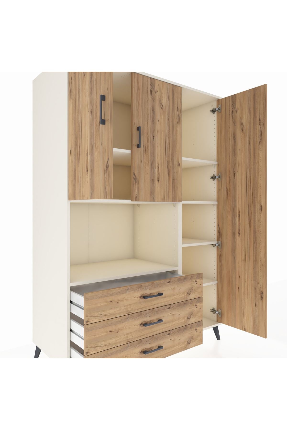 Kronos Dolap 7 Raflı 3 Çekmeceli 3 Kapaklı 132x59x195 Aytaşı-Çam/Çam