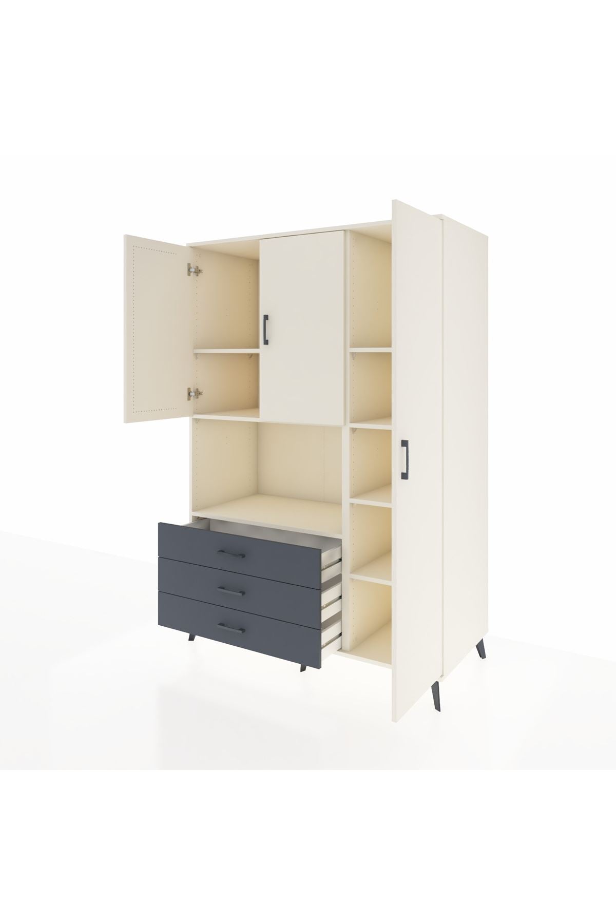 Kronos Dolap 7 Raflı 3 Çekmeceli 3 Kapaklı 132x59x195 Aytaşı-Aytaşı/Antrasit