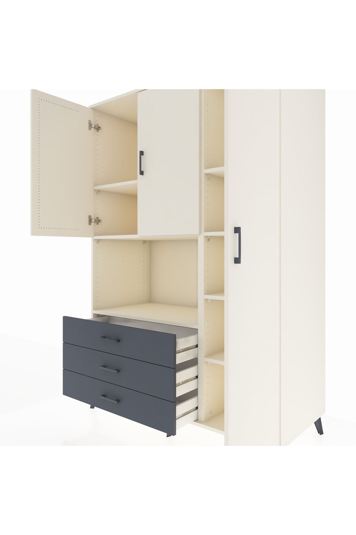 Kronos Dolap 7 Raflı 3 Çekmeceli 3 Kapaklı 132x59x195 Aytaşı-Aytaşı/Antrasit