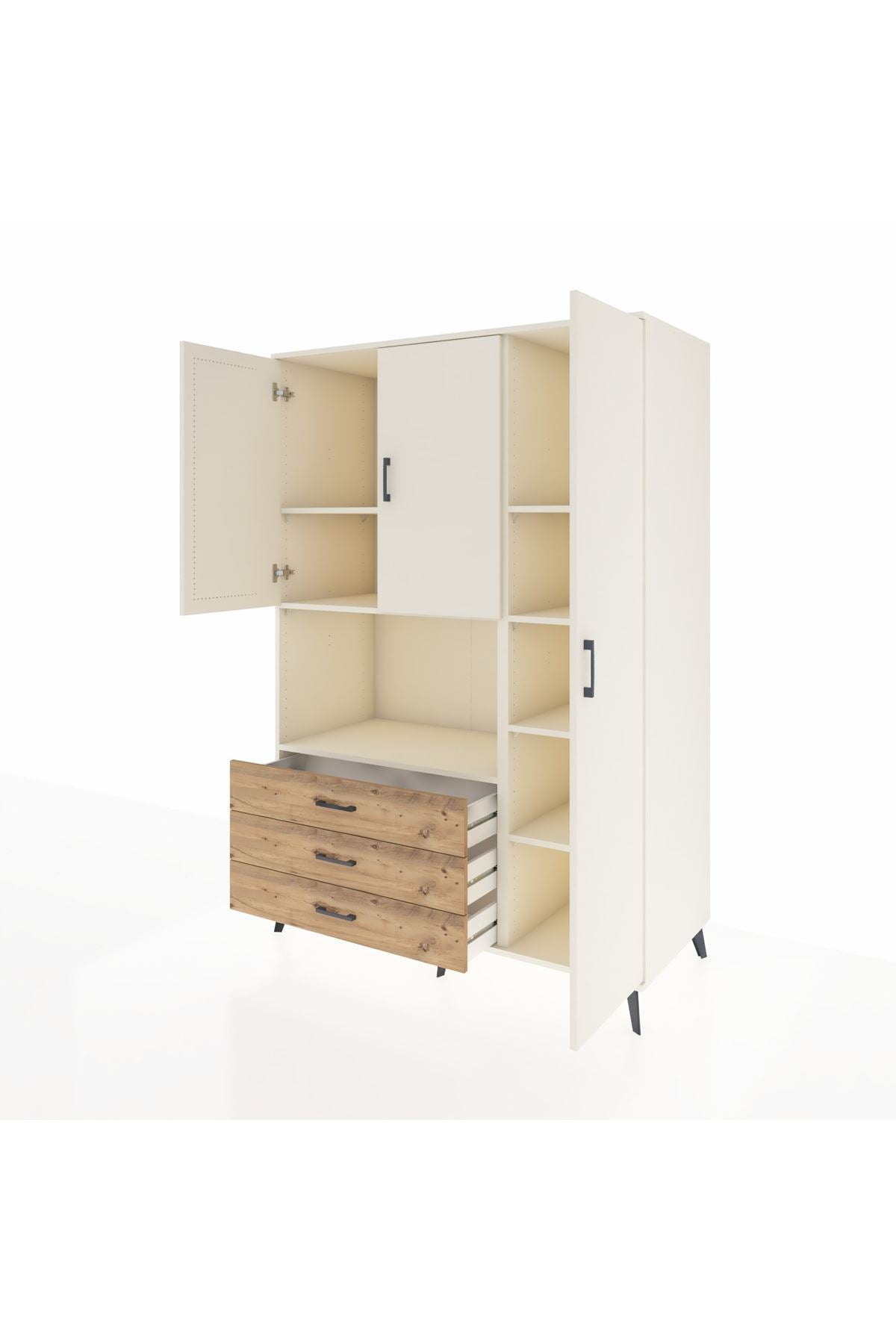 Kronos Dolap 7 Raflı 3 Çekmeceli 3 Kapaklı 132x59x195 Aytaşı-Aytaşı/Çam