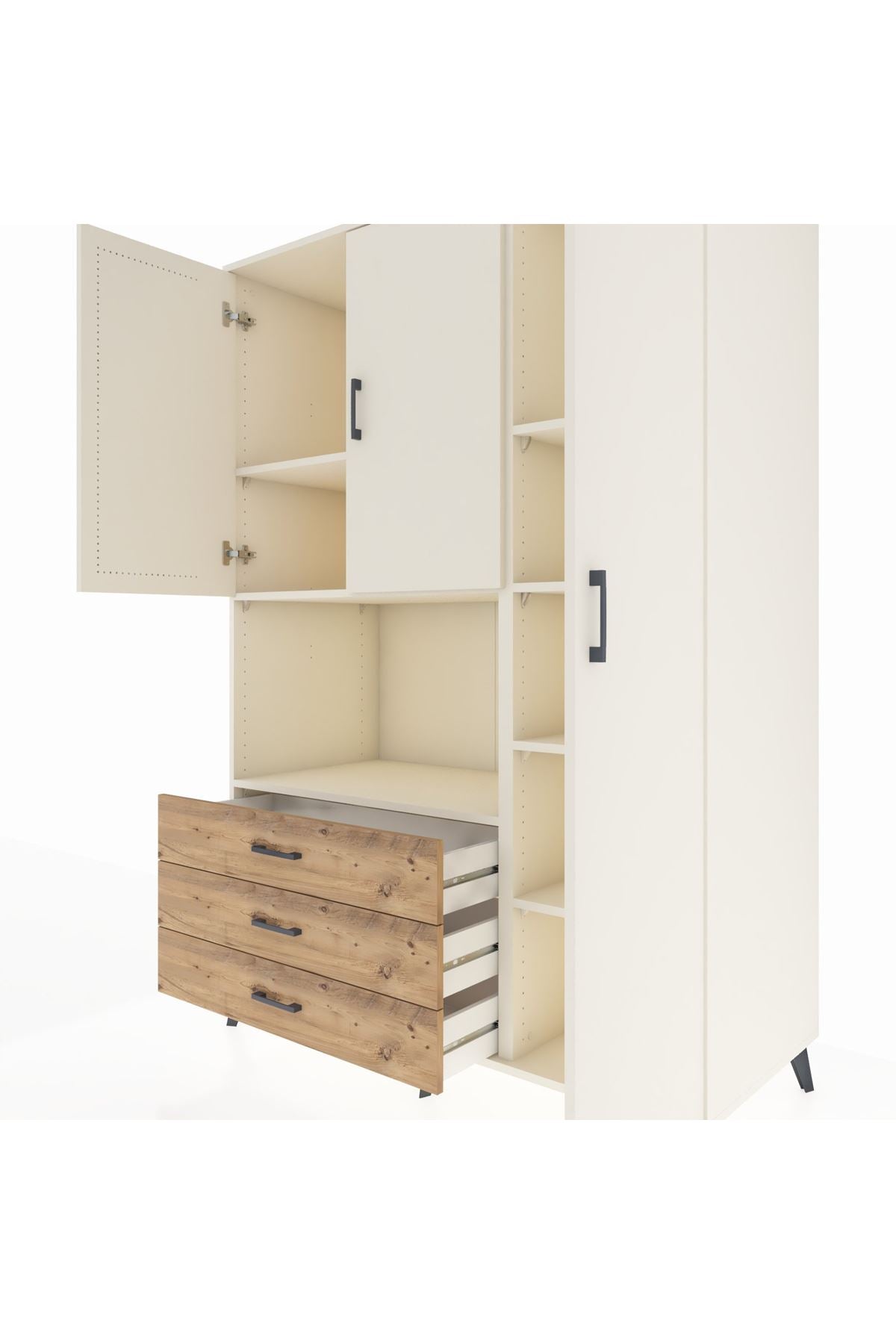 Kronos Dolap 7 Raflı 3 Çekmeceli 3 Kapaklı 132x59x195 Aytaşı-Aytaşı/Çam