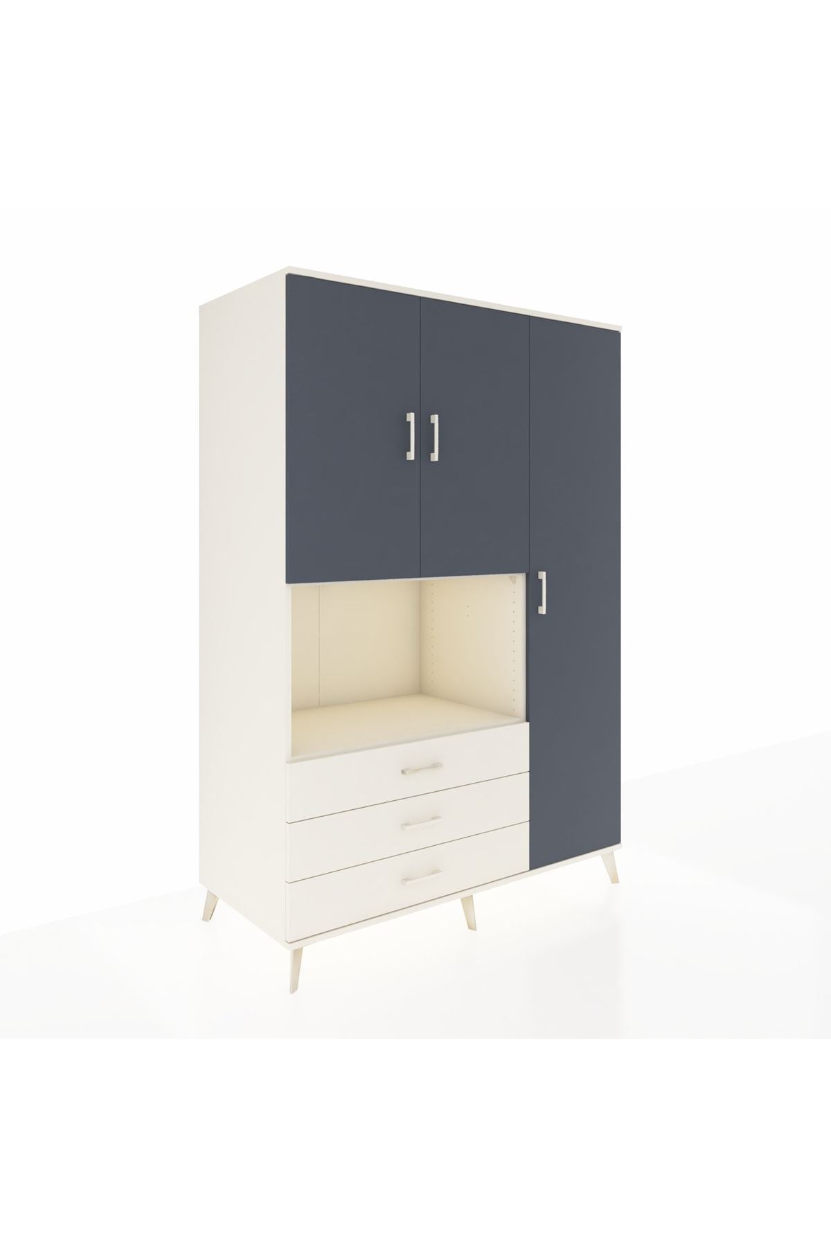 Kronos Dolap 7 Raflı 3 Çekmeceli 3 Kapaklı 132x59x195 Aytaşı-Antrasit/Aytaşı