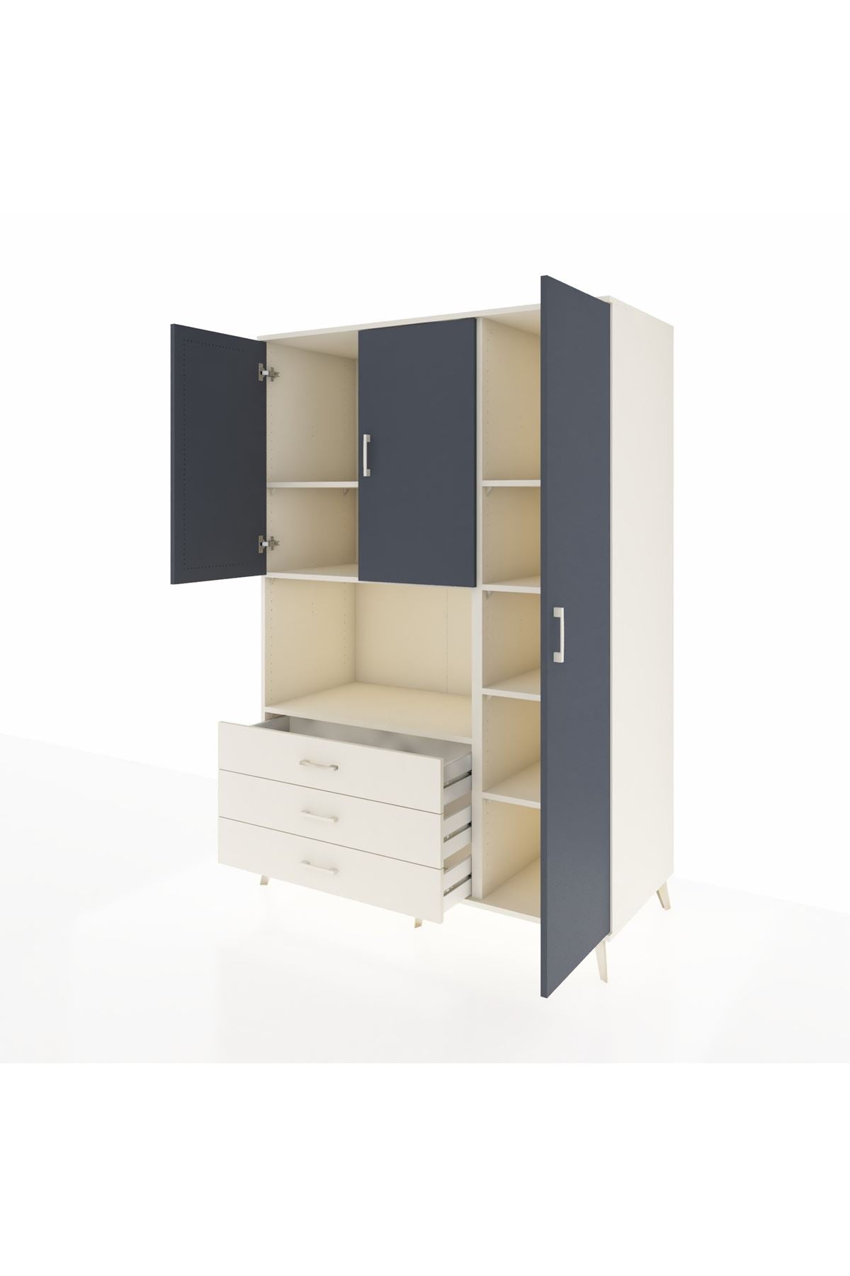 Kronos Dolap 7 Raflı 3 Çekmeceli 3 Kapaklı 132x59x195 Aytaşı-Antrasit/Aytaşı