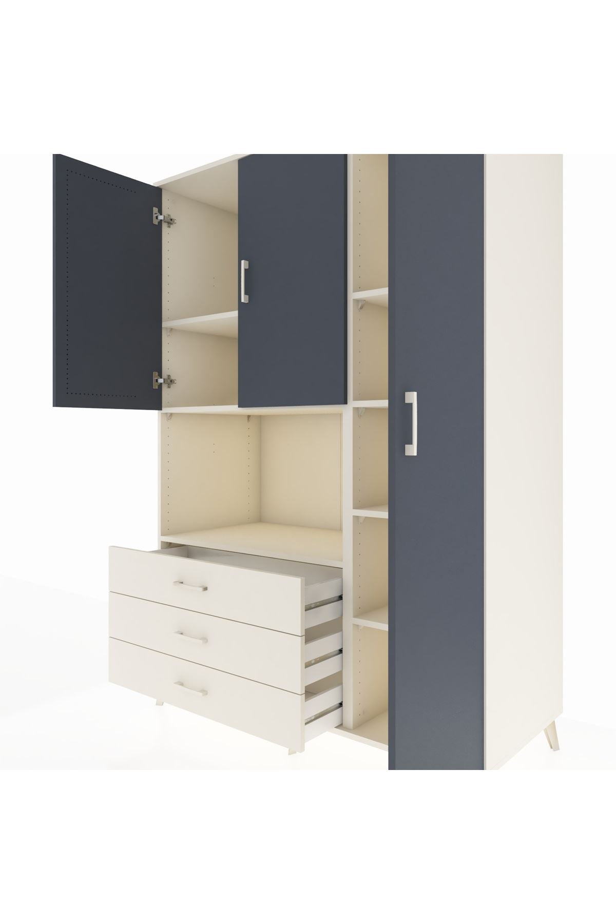 Kronos Dolap 7 Raflı 3 Çekmeceli 3 Kapaklı 132x59x195 Aytaşı-Antrasit/Aytaşı