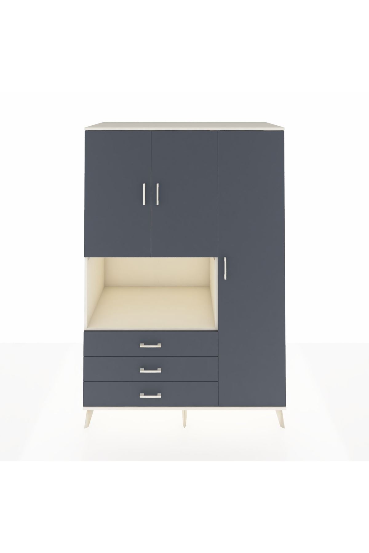 Kronos Dolap 7 Raflı 3 Çekmeceli 3 Kapaklı 132x59x195 Aytaşı-Antrasit/Antrasit