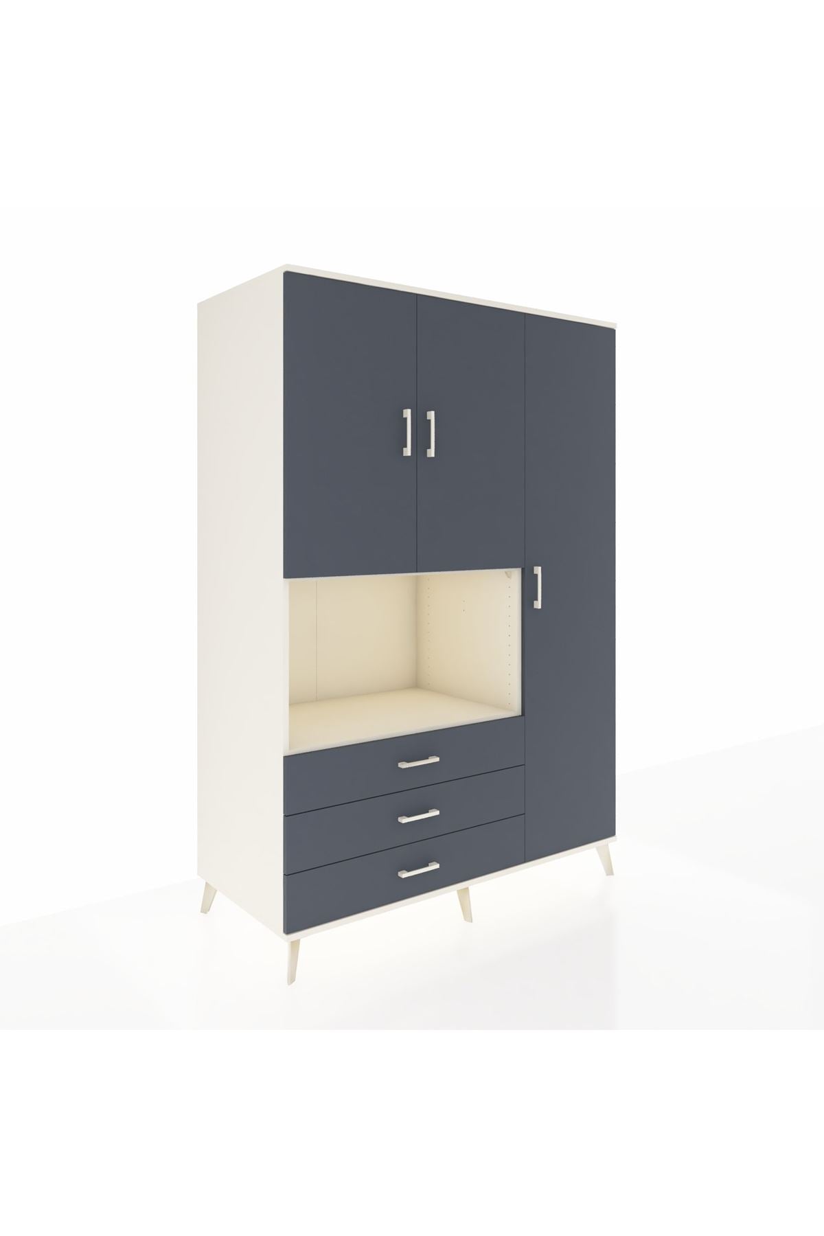 Kronos Dolap 7 Raflı 3 Çekmeceli 3 Kapaklı 132x59x195 Aytaşı-Antrasit/Antrasit