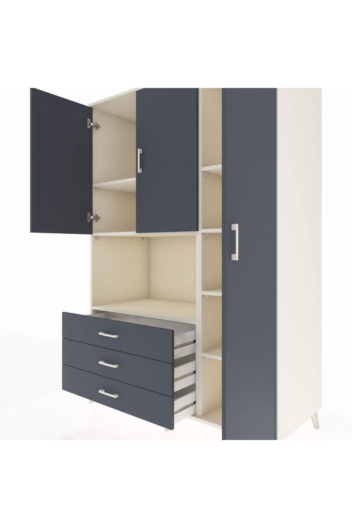 Kronos Dolap 7 Raflı 3 Çekmeceli 3 Kapaklı 132x59x195 Aytaşı-Antrasit/Antrasit