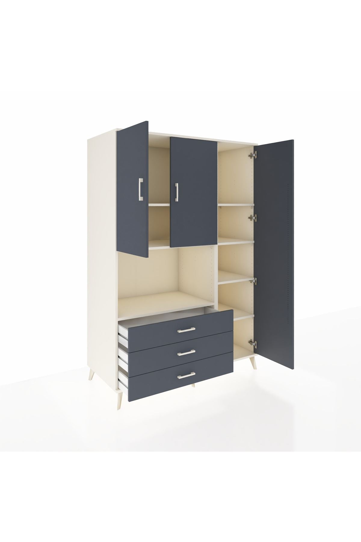 Kronos Dolap 7 Raflı 3 Çekmeceli 3 Kapaklı 132x59x195 Aytaşı-Antrasit/Antrasit