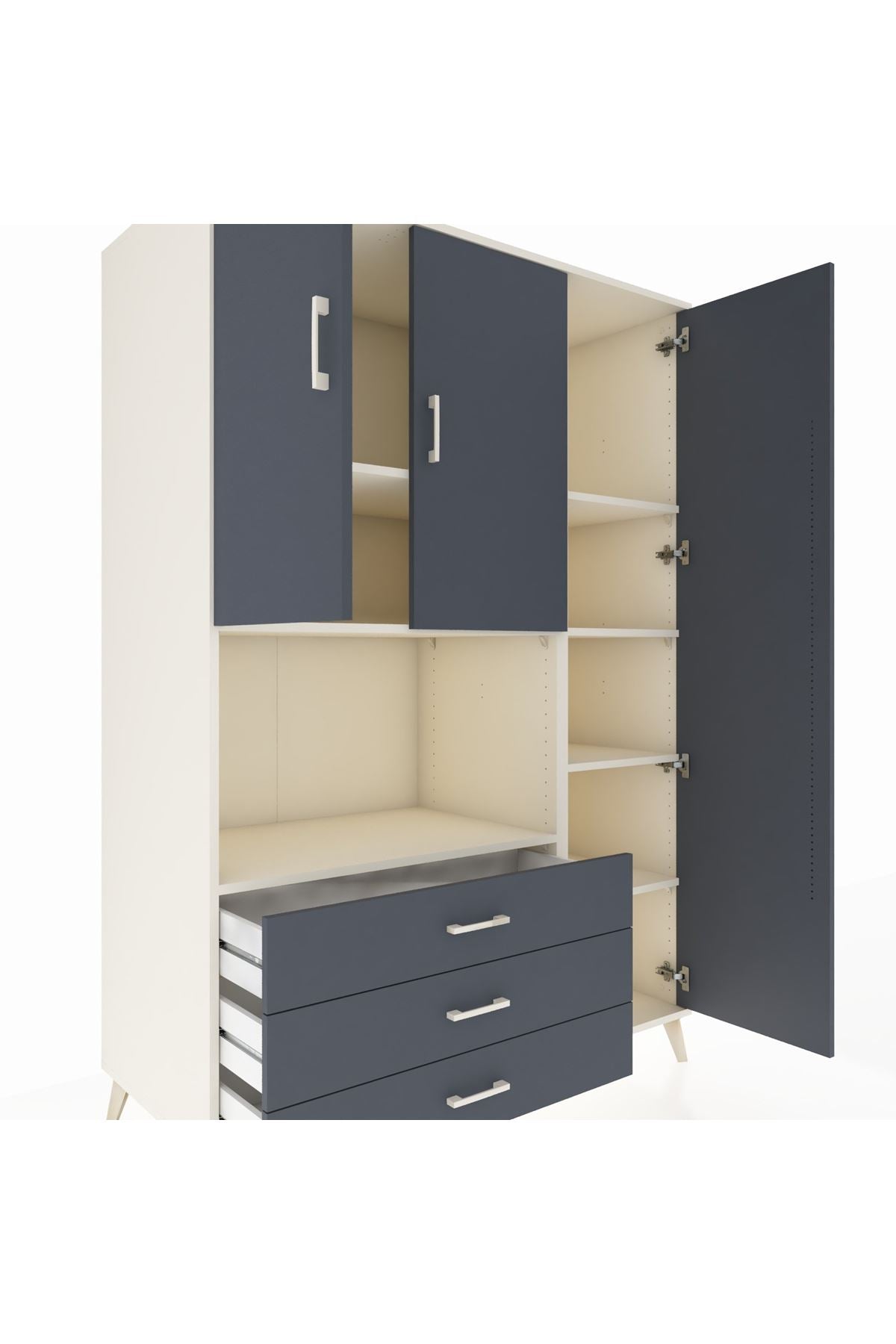 Kronos Dolap 7 Raflı 3 Çekmeceli 3 Kapaklı 132x59x195 Aytaşı-Antrasit/Antrasit