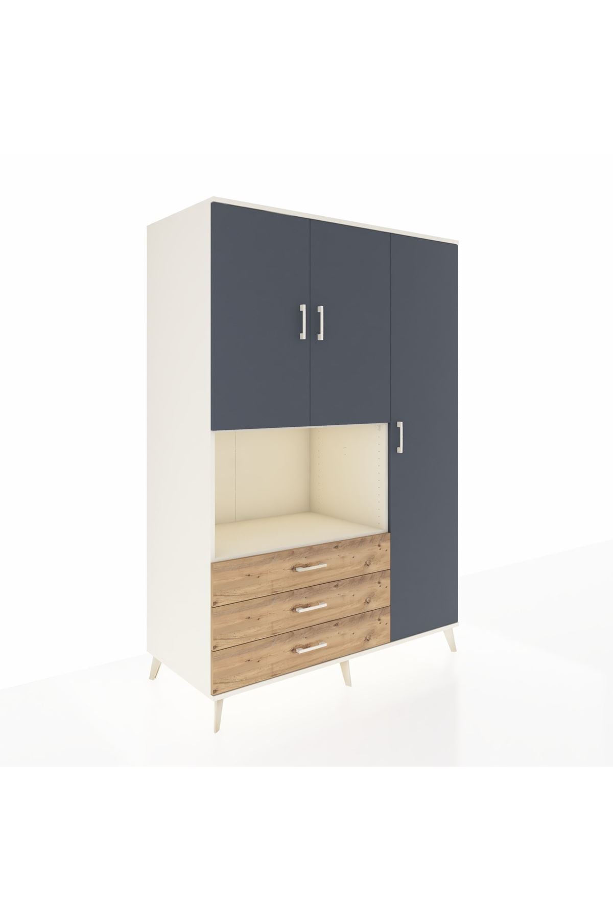 Kronos Dolap 7 Raflı 3 Çekmeceli 3 Kapaklı 132x59x195 Aytaşı-Antrasit/Çam