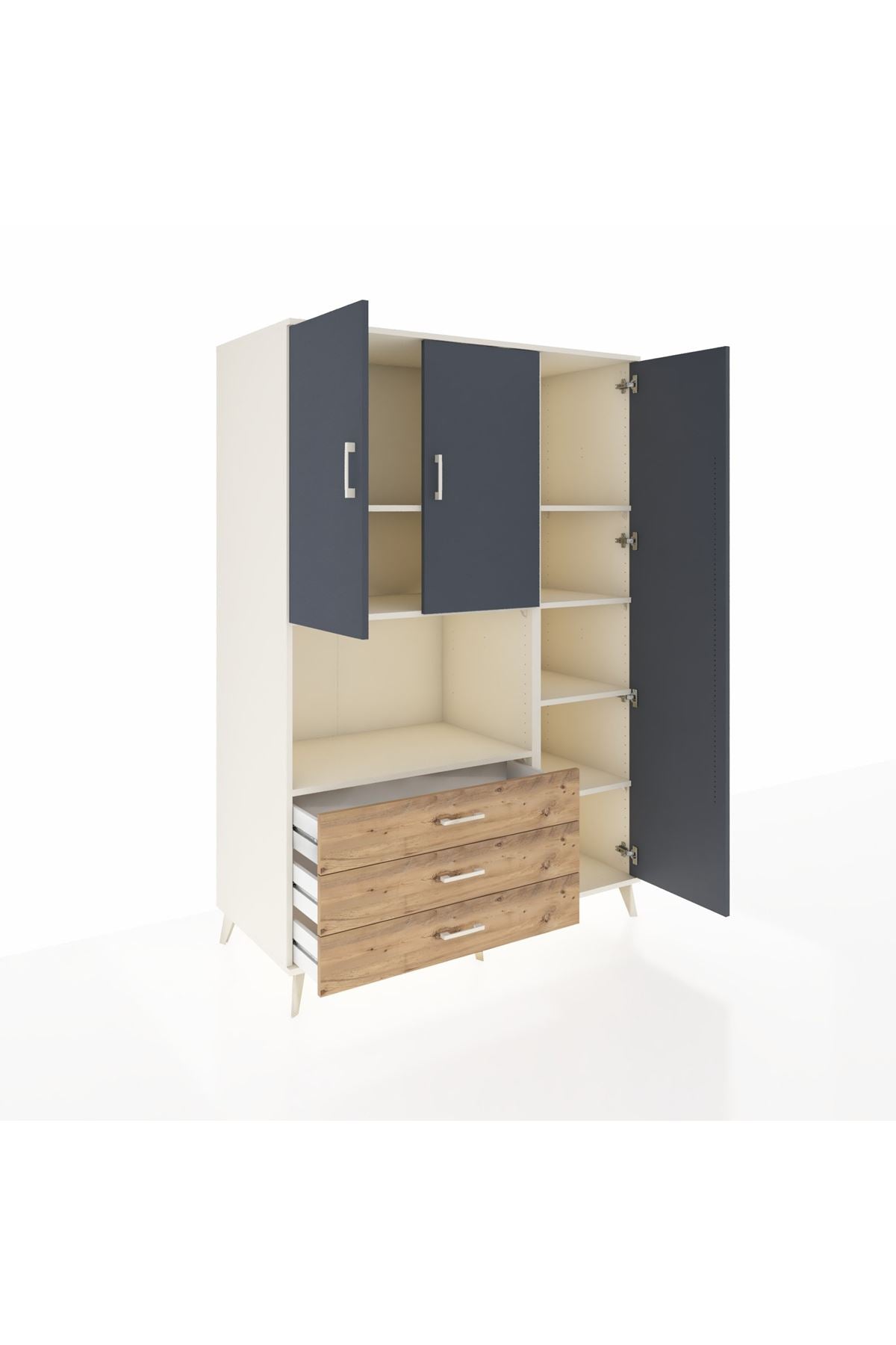 Kronos Dolap 7 Raflı 3 Çekmeceli 3 Kapaklı 132x59x195 Aytaşı-Antrasit/Çam