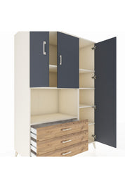 Kronos Dolap 7 Raflı 3 Çekmeceli 3 Kapaklı 132x59x195 Aytaşı-Antrasit/Çam