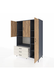 Kronos Dolap 7 Raflı 3 Çekmeceli 3 Kapaklı 132x59x195 Antrasit-Çam/Aytaşı