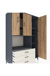Kronos Dolap 7 Raflı 3 Çekmeceli 3 Kapaklı 132x59x195 Antrasit-Çam/Aytaşı