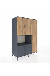 Kronos Dolap 7 Raflı 3 Çekmeceli 3 Kapaklı 132x59x195 Antrasit-Çam/Antrasit