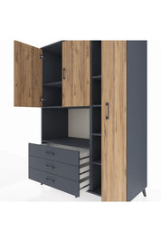 Kronos Dolap 7 Raflı 3 Çekmeceli 3 Kapaklı 132x59x195 Antrasit-Çam/Antrasit