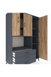 Kronos Dolap 7 Raflı 3 Çekmeceli 3 Kapaklı 132x59x195 Antrasit-Çam/Antrasit