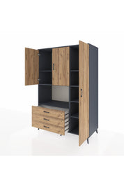 Kronos Dolap 7 Raflı 3 Çekmeceli 3 Kapaklı 132x59x195 Antrasit-Çam/Çam