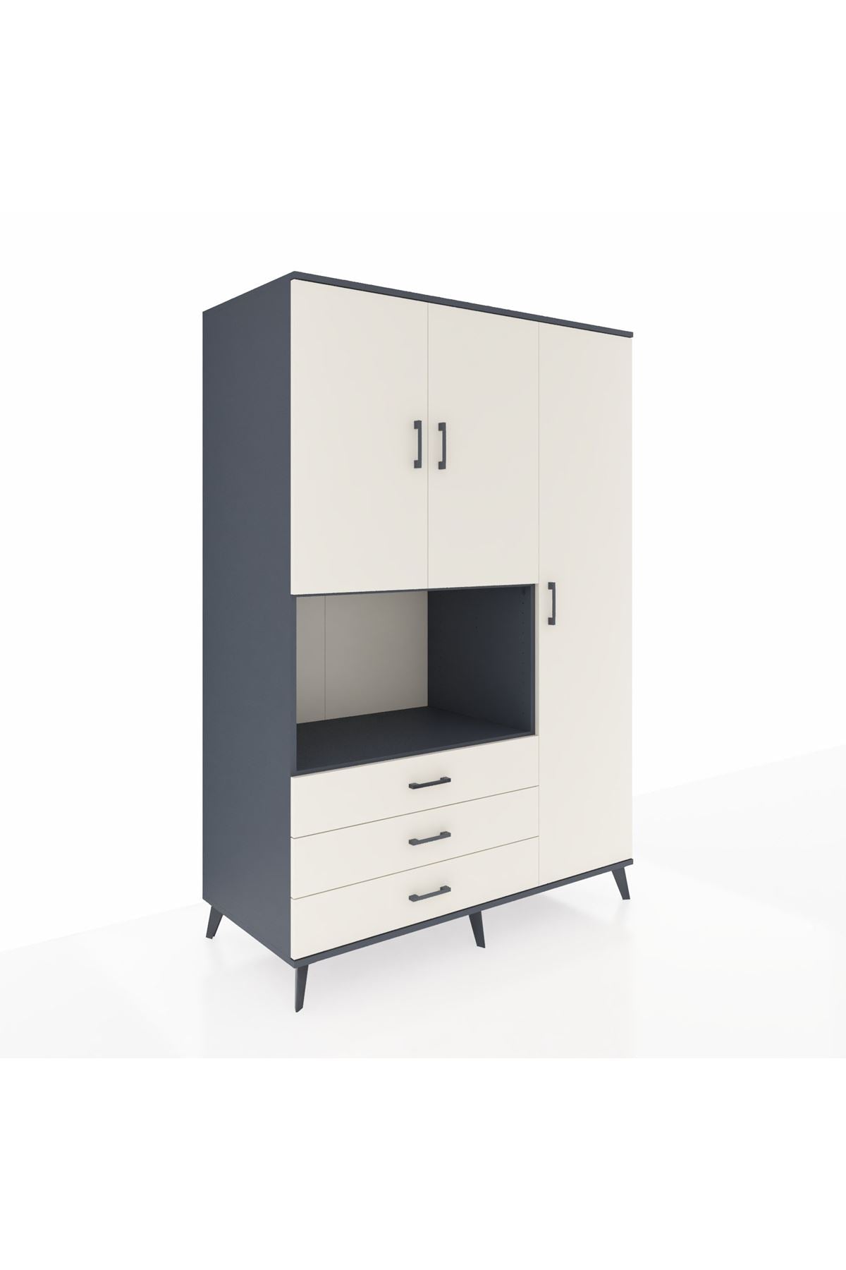Kronos Dolap 7 Raflı 3 Çekmeceli 3 Kapaklı 132x59x195 Antrasit-Aytaşı/Aytaşı