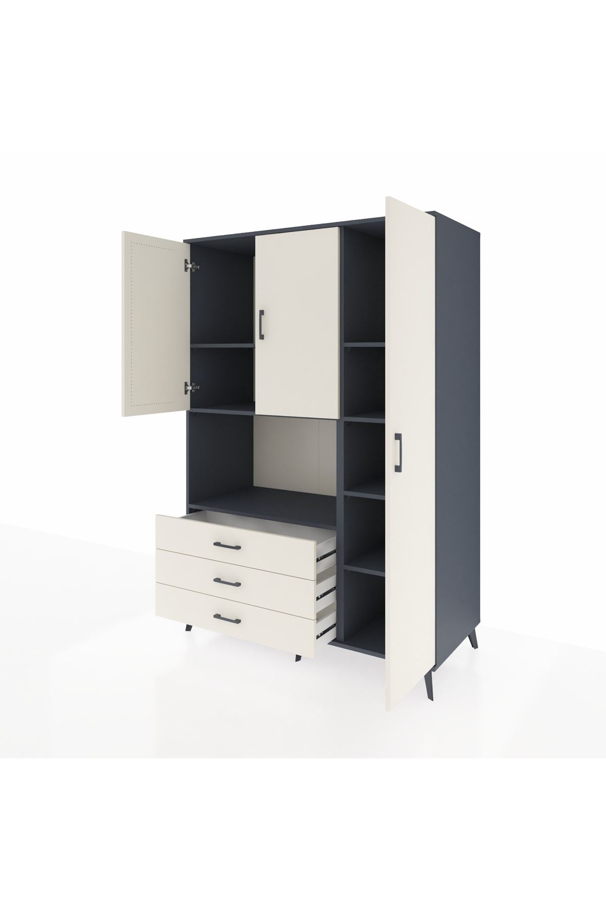 Kronos Dolap 7 Raflı 3 Çekmeceli 3 Kapaklı 132x59x195 Antrasit-Aytaşı/Aytaşı