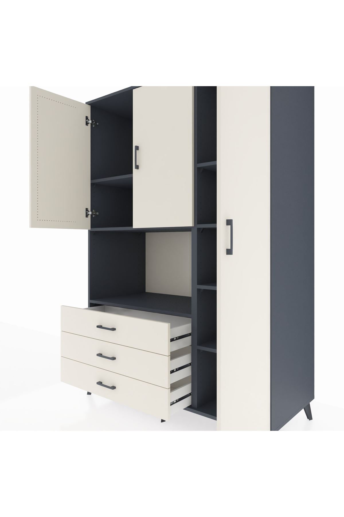Kronos Dolap 7 Raflı 3 Çekmeceli 3 Kapaklı 132x59x195 Antrasit-Aytaşı/Aytaşı