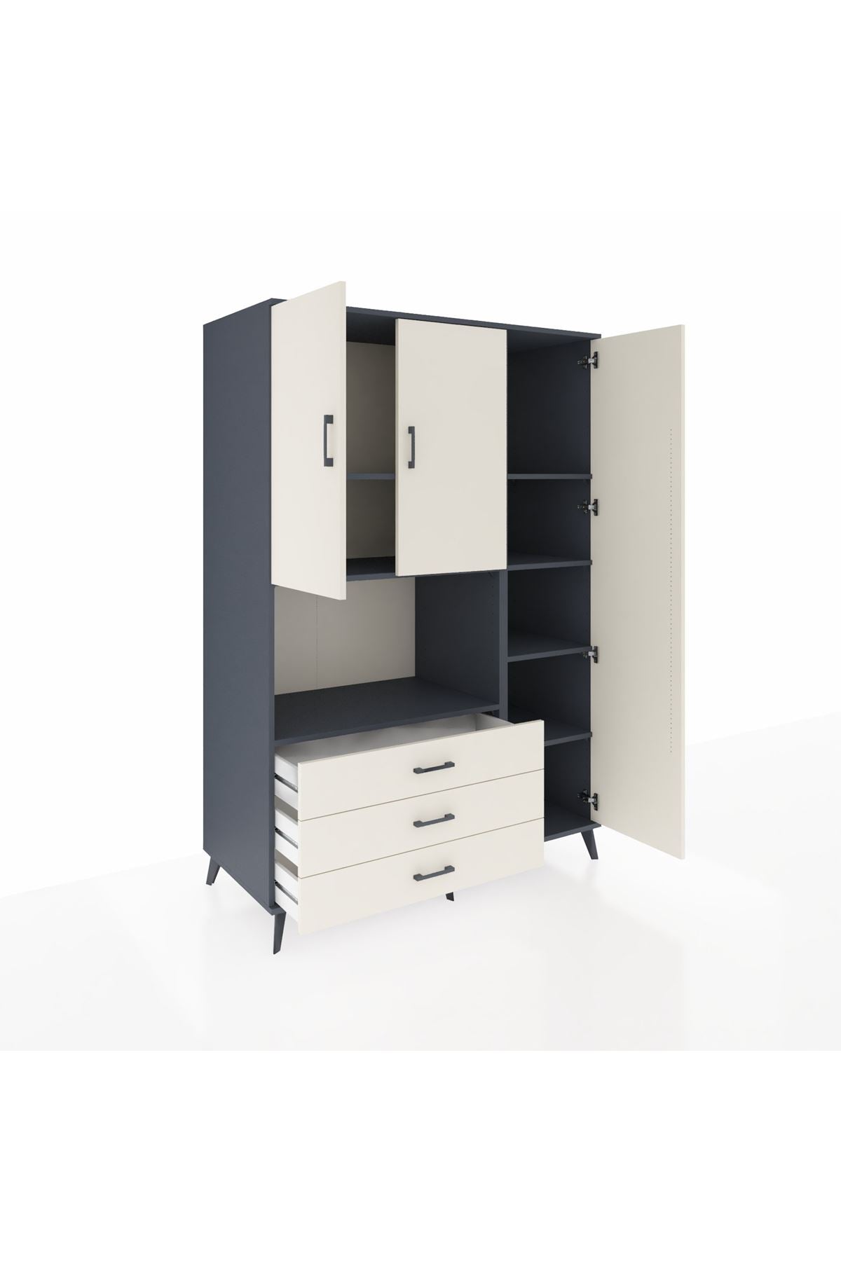 Kronos Dolap 7 Raflı 3 Çekmeceli 3 Kapaklı 132x59x195 Antrasit-Aytaşı/Aytaşı