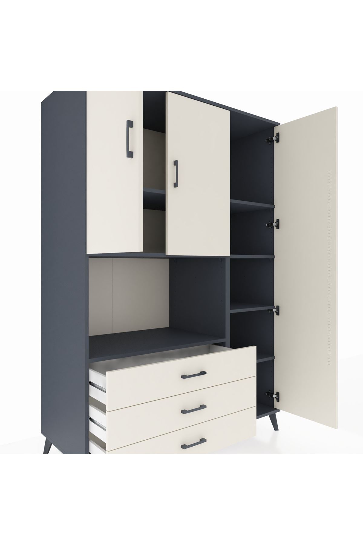Kronos Dolap 7 Raflı 3 Çekmeceli 3 Kapaklı 132x59x195 Antrasit-Aytaşı/Aytaşı