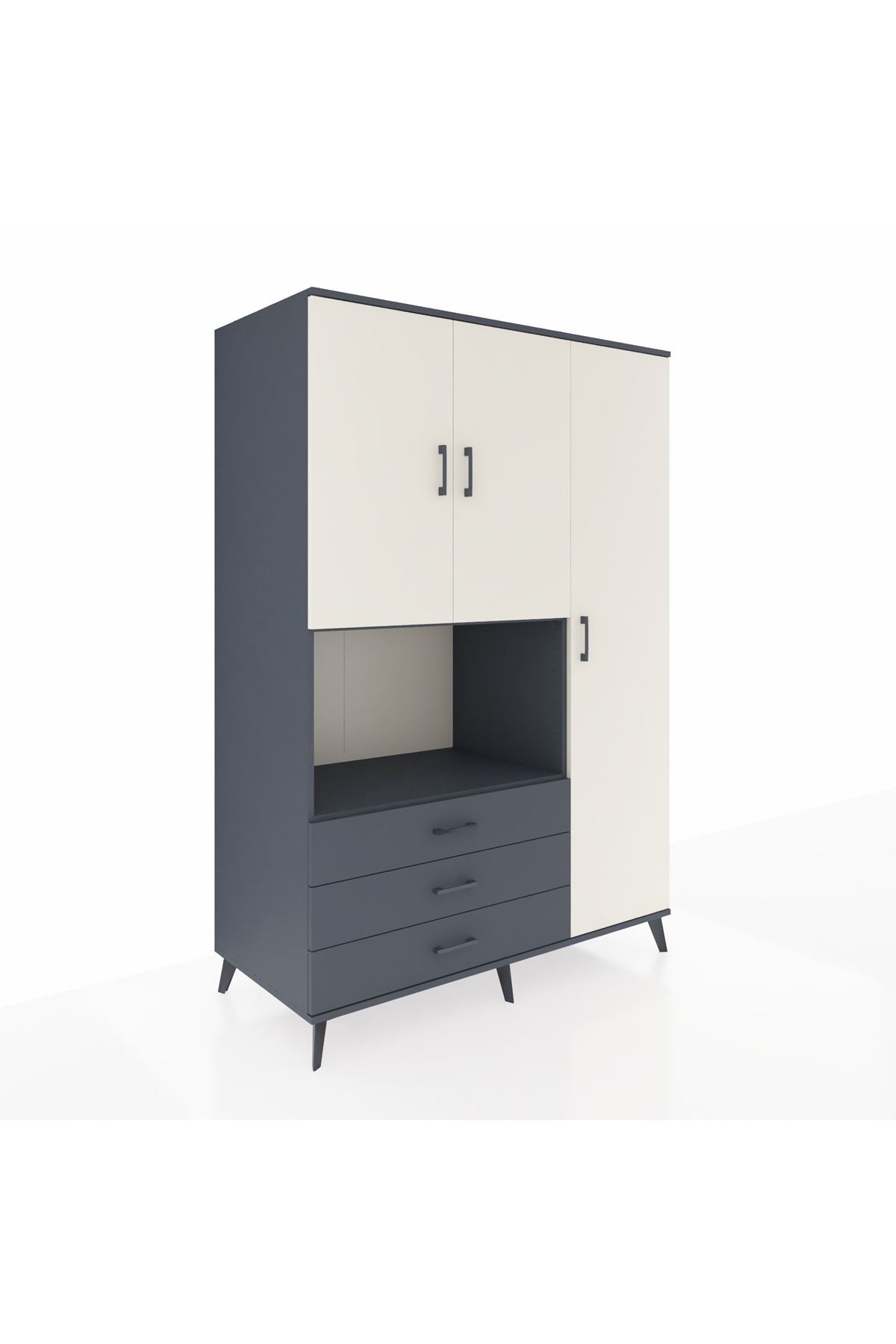 Kronos Dolap 7 Raflı 3 Çekmeceli 3 Kapaklı 132x59x195 Antrasit-Aytaşı/Antrasit
