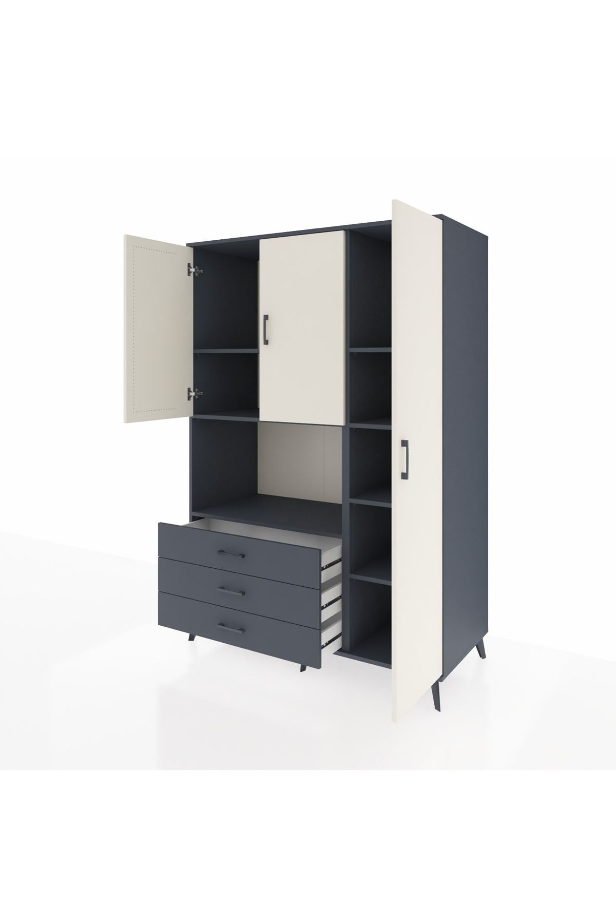 Kronos Dolap 7 Raflı 3 Çekmeceli 3 Kapaklı 132x59x195 Antrasit-Aytaşı/Antrasit