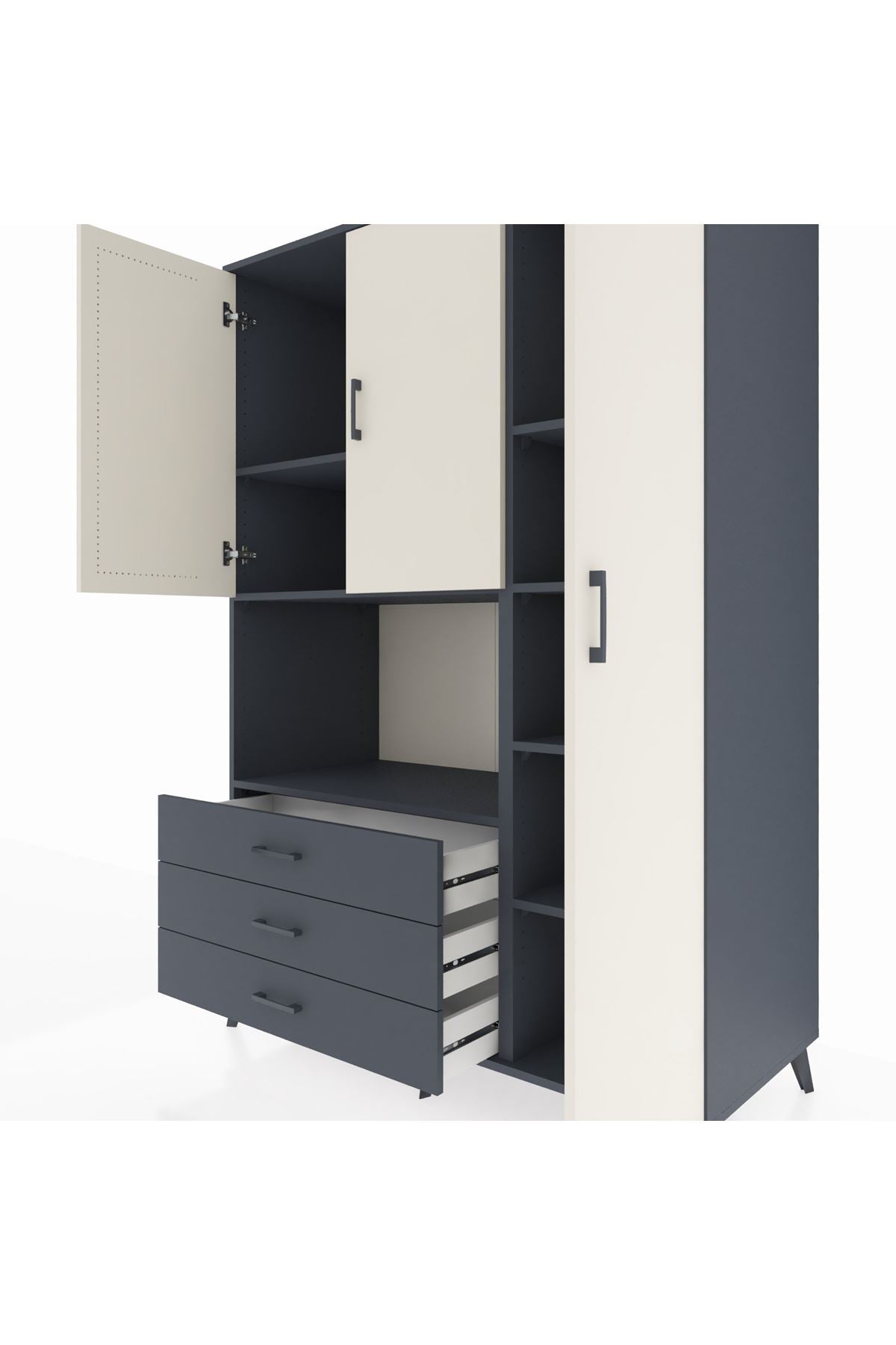 Kronos Dolap 7 Raflı 3 Çekmeceli 3 Kapaklı 132x59x195 Antrasit-Aytaşı/Antrasit