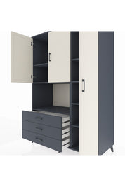 Kronos Dolap 7 Raflı 3 Çekmeceli 3 Kapaklı 132x59x195 Antrasit-Aytaşı/Antrasit