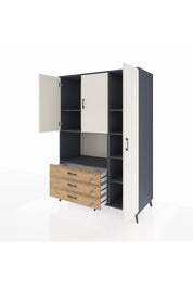 Kronos Dolap 7 Raflı 3 Çekmeceli 3 Kapaklı 132x59x195 Antrasit-Aytaşı/Çam