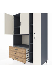 Kronos Dolap 7 Raflı 3 Çekmeceli 3 Kapaklı 132x59x195 Antrasit-Aytaşı/Çam