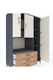 Kronos Dolap 7 Raflı 3 Çekmeceli 3 Kapaklı 132x59x195 Antrasit-Aytaşı/Çam