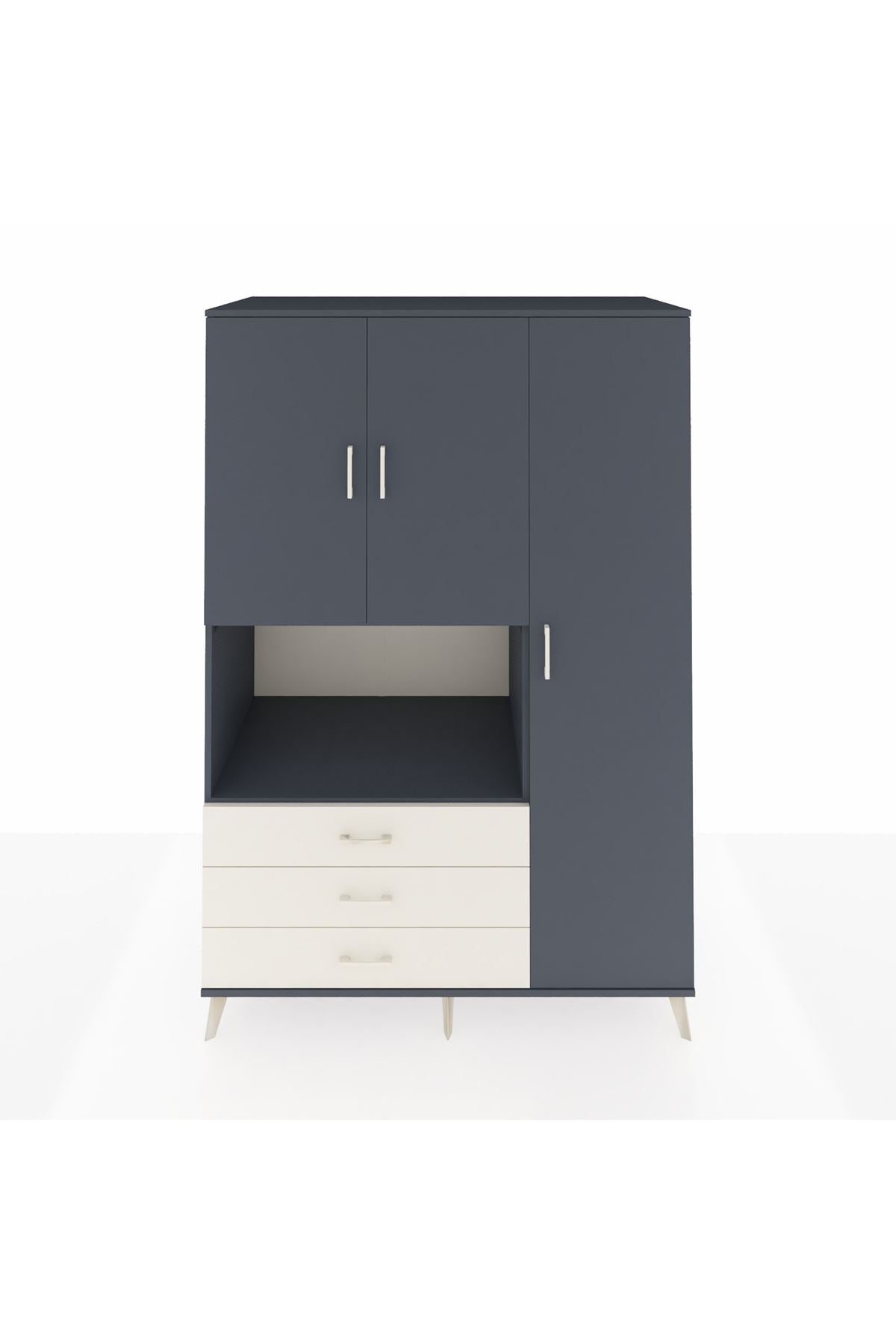 Kronos Dolap 7 Raflı 3 Çekmeceli 3 Kapaklı 132x59x195 Antrasit-Antrasit/Aytaşı