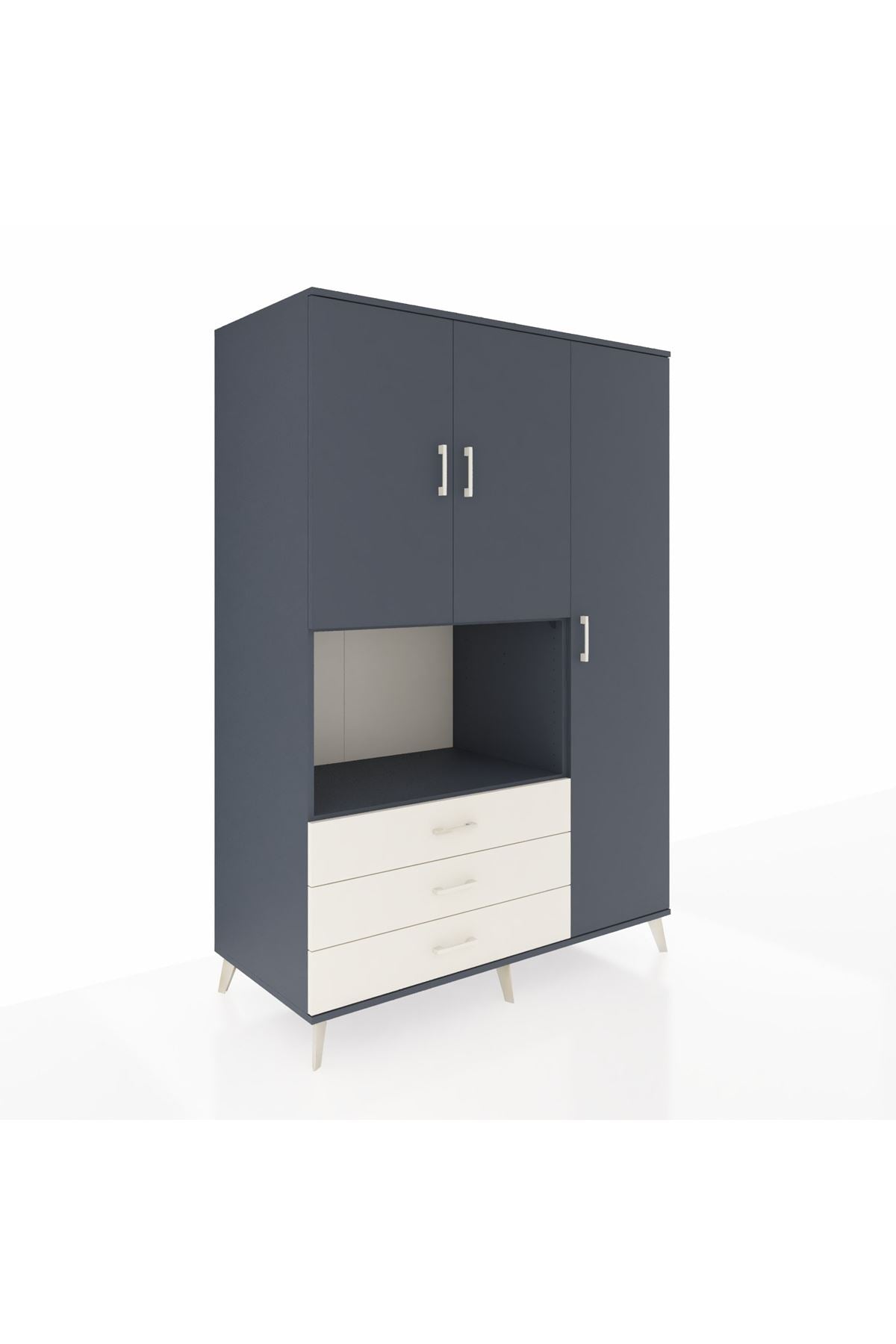 Kronos Dolap 7 Raflı 3 Çekmeceli 3 Kapaklı 132x59x195 Antrasit-Antrasit/Aytaşı