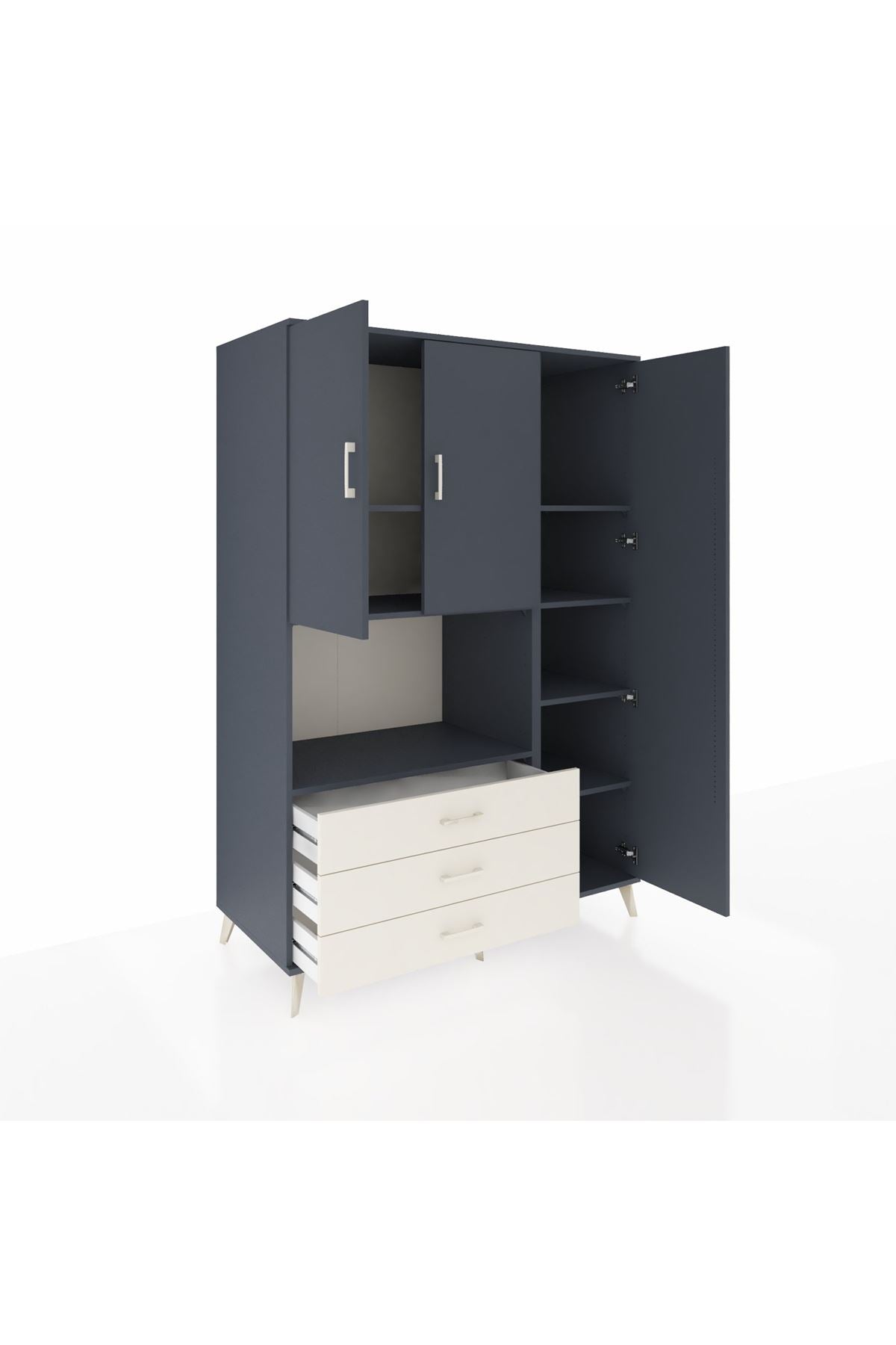 Kronos Dolap 7 Raflı 3 Çekmeceli 3 Kapaklı 132x59x195 Antrasit-Antrasit/Aytaşı