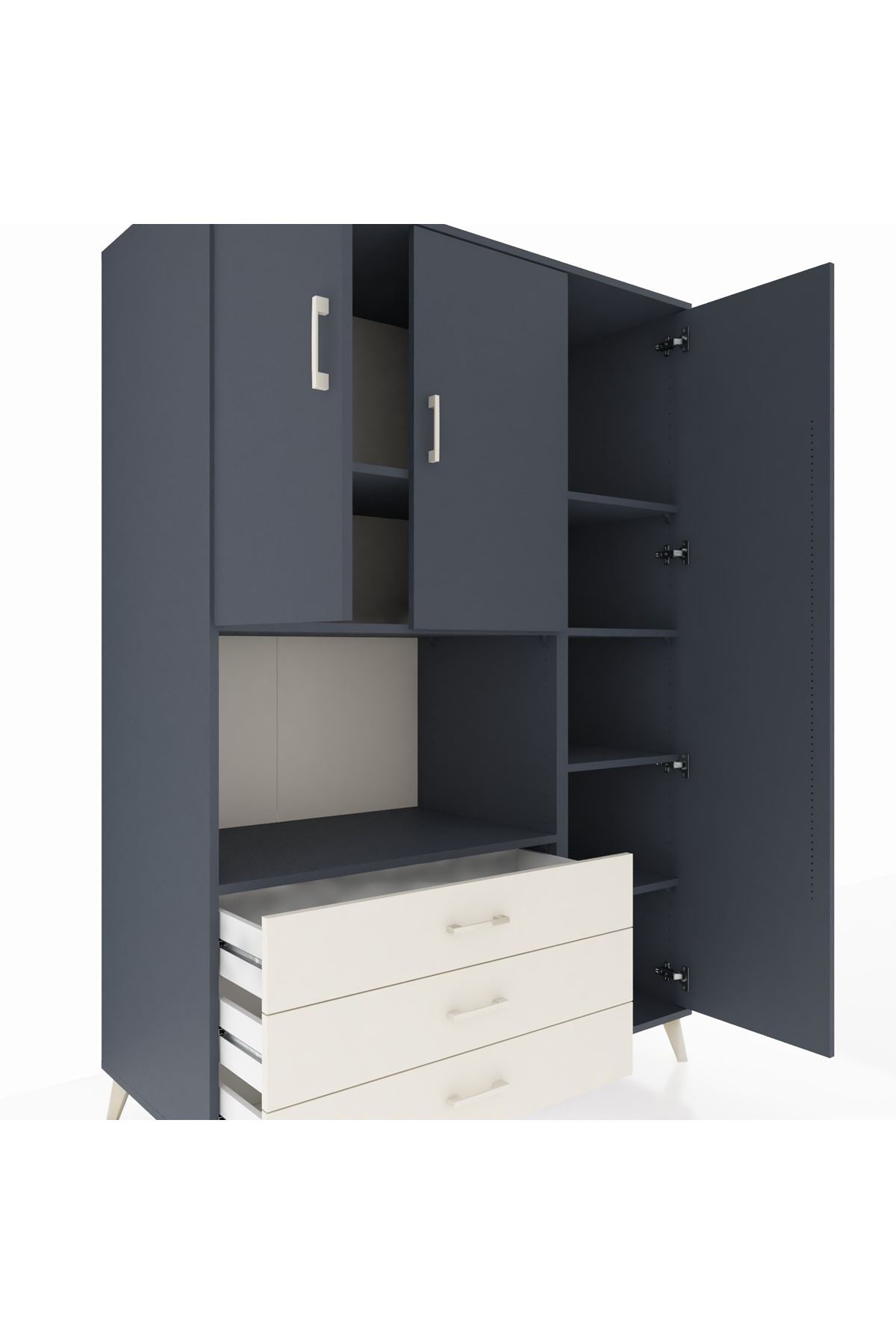 Kronos Dolap 7 Raflı 3 Çekmeceli 3 Kapaklı 132x59x195 Antrasit-Antrasit/Aytaşı