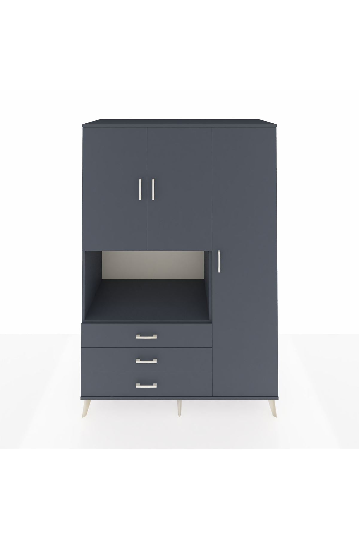 Kronos Dolap 7 Raflı 3 Çekmeceli 3 Kapaklı 132x59x195 Antrasit-Antrasit/Antrasit