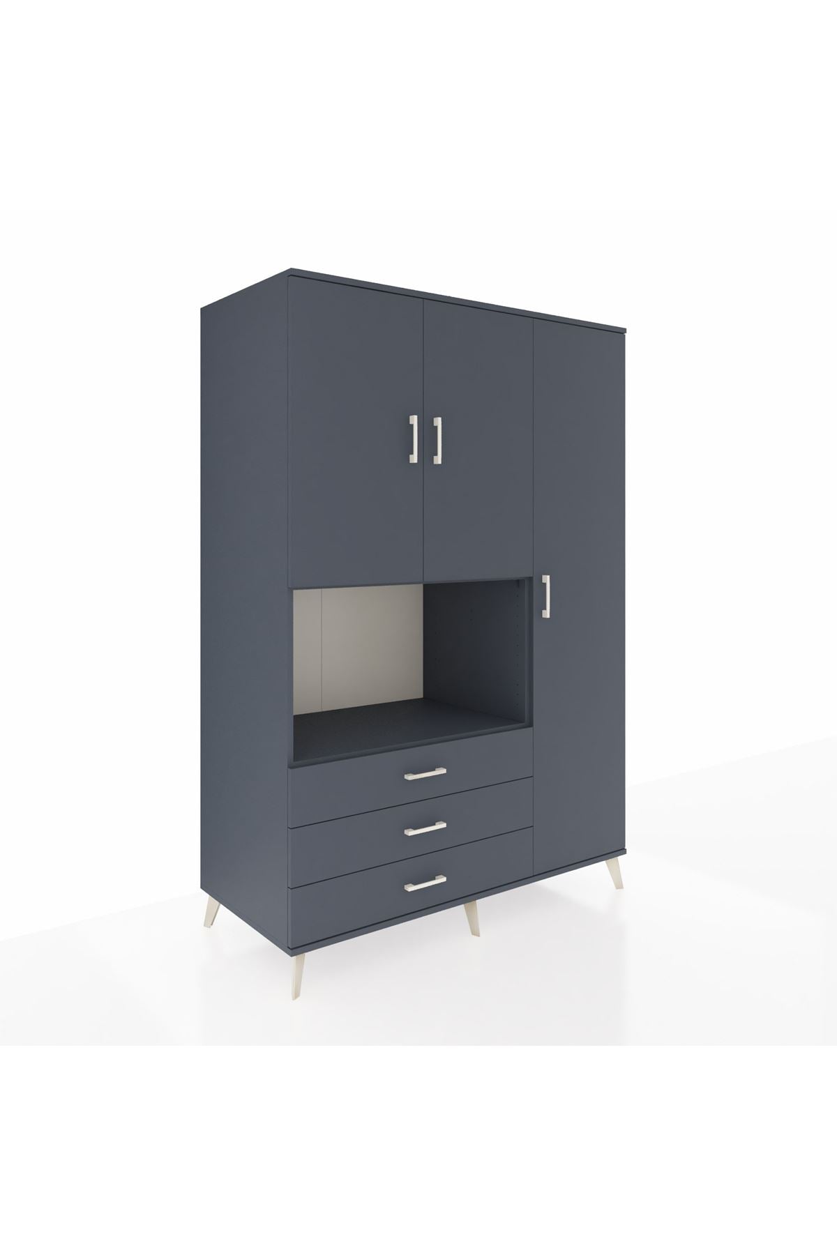 Kronos Dolap 7 Raflı 3 Çekmeceli 3 Kapaklı 132x59x195 Antrasit-Antrasit/Antrasit