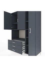Kronos Dolap 7 Raflı 3 Çekmeceli 3 Kapaklı 132x59x195 Antrasit-Antrasit/Antrasit