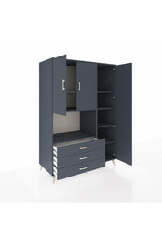 Kronos Dolap 7 Raflı 3 Çekmeceli 3 Kapaklı 132x59x195 Antrasit-Antrasit/Antrasit