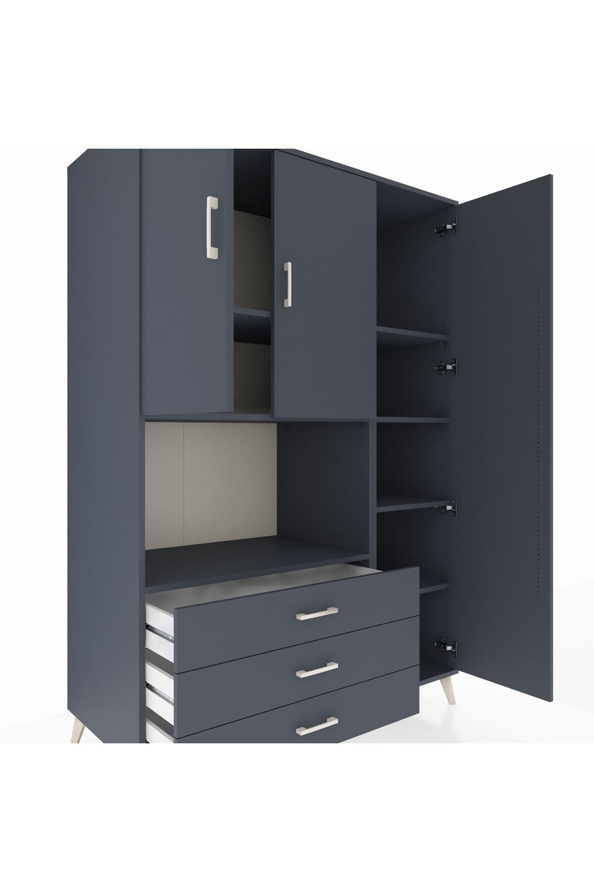 Kronos Dolap 7 Raflı 3 Çekmeceli 3 Kapaklı 132x59x195 Antrasit-Antrasit/Antrasit